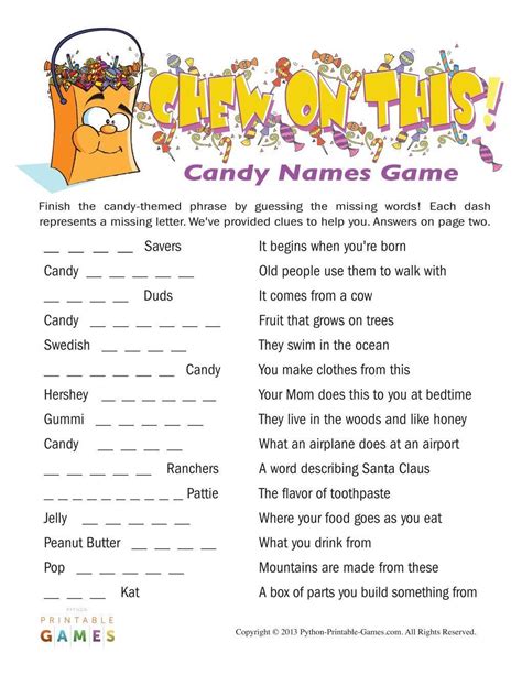 Free Printable Name That Candy Bar Game Web Free Printable Match The