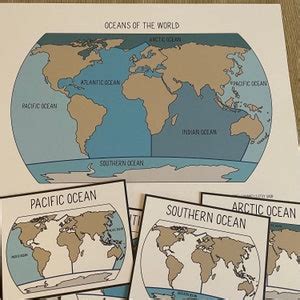 Oceans of the World Cards and Map. Geography Montessori Printable ...