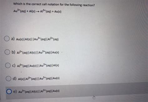 Solved Which Is The Correct Cell Notation For The Following