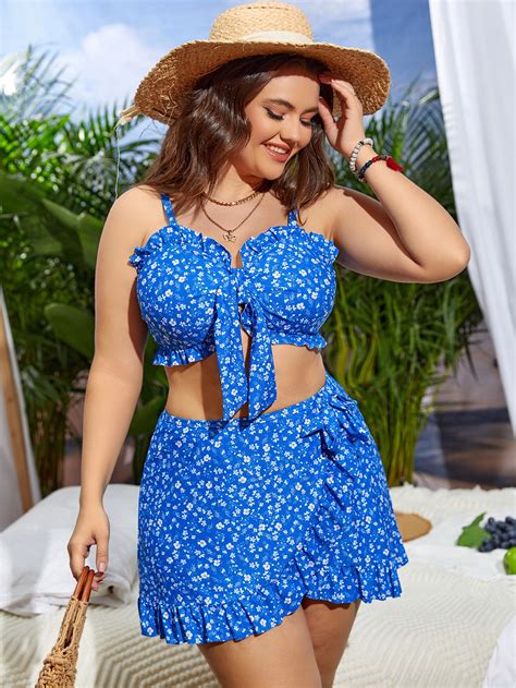 Plus Bikini Imprim Floral N Ud Volants Avec Jupe De Plage Mode