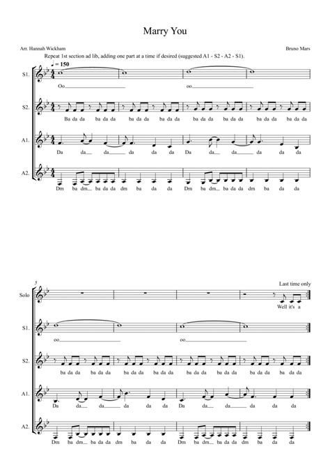 Marry You Arr Hannah Wickham By Bruno Mars Sheet Music For Ssaa