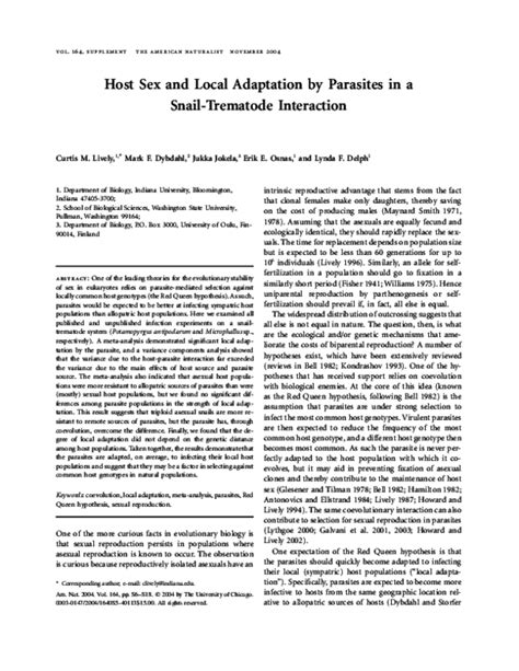 Pdf Host Sex And Local Adaptation By Parasites In A Snail‐trematode