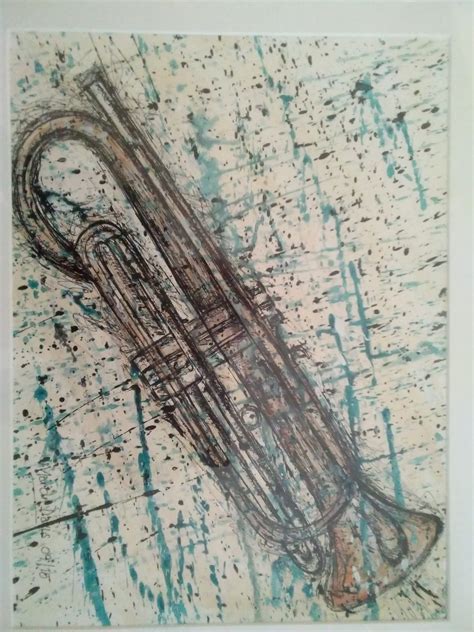 Trumpet painting trumpet art abstract pen and ink coloured | Etsy