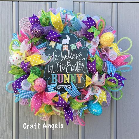 Easter Wreath Easter Mesh Wreath Easter Bunny Wreath Easter Etsy