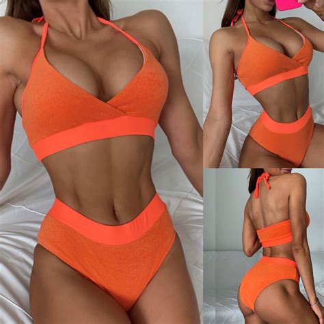 Jacenvly Bikini Swimsuits For Women Clearance Soft Satiny Piece Set Women Solid Color