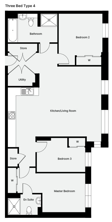 The Blockhouse Brighton - Three Bedroom Floor Plan Examples