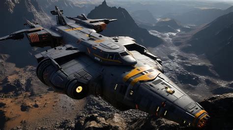 Premium Photo A Futuristic Space Ship Flying Over A Mountain Range