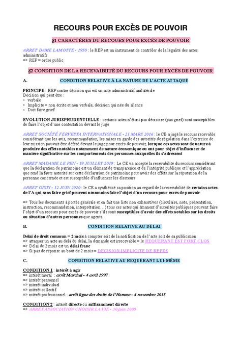 Fiche droit administratif REP RECOURS POUR EXCÈS DE POUVOIR 1