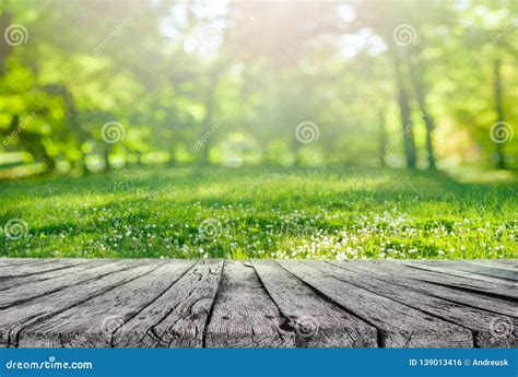 Wooden Table And Spring Grass Stock Photo Image Of Summer Table