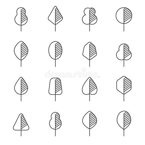 Grupo De Tipos Diferentes De ícones Geométricos Das árvores Ilustração