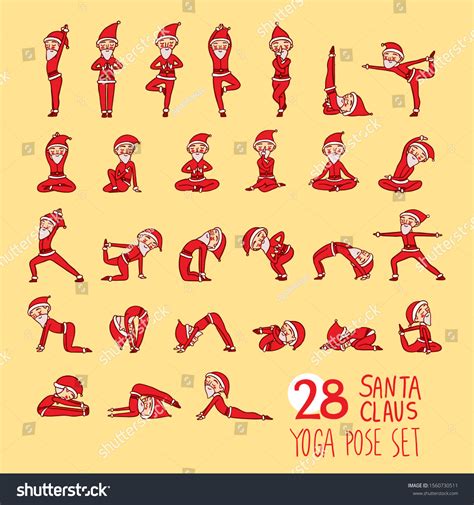 Santa Claus Yoga Poses Doodle Set Stock Vector Royalty Free