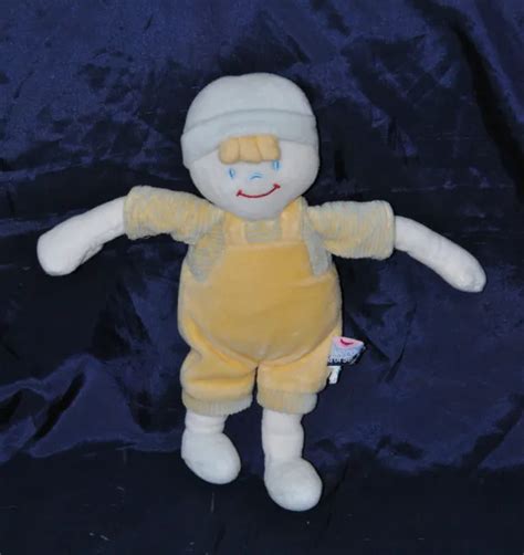 PELUCHE DOUDOU LUTIN Poupée Garçon Blanc SUCRE D ORGE Jaune Rayé 23 Cm