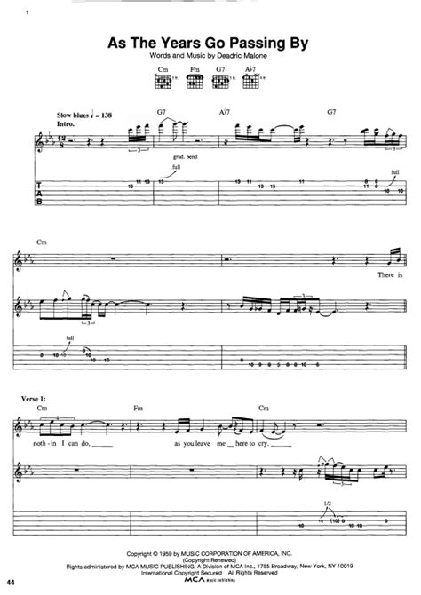 As The Years Go Passing By Gitarre Tab Pdf Noten Von Gary Moore In