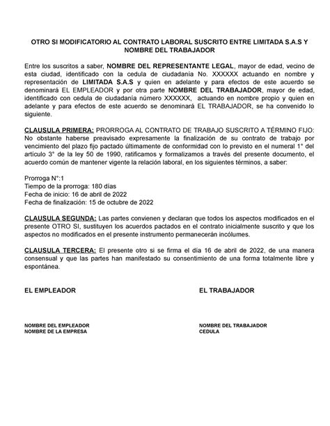 Carta Para Cambio De Contrato Laboral Image To U