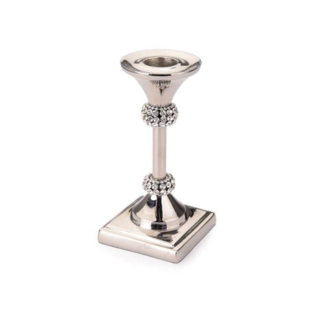 Classic Touch Prism Stainless Steel Candle Holder With Stones Steel