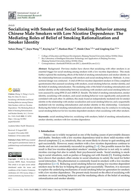 Pdf Socializing With Smoker And Social Smoking Behavior Among Chinese Male Smokers With Low