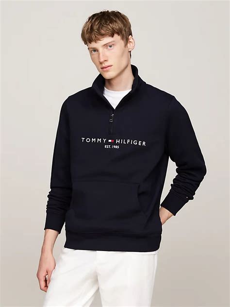 Quarter Zip Mock Turtleneck Sweatshirt Blue Tommy Hilfiger