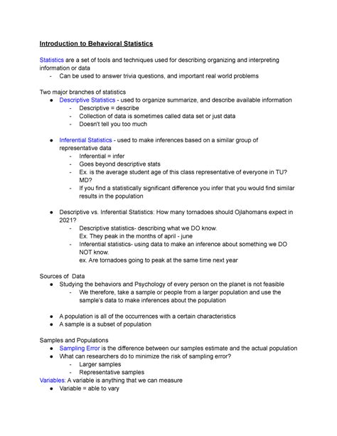 Introduction To Behavioral Statistics Introduction To Behavioral