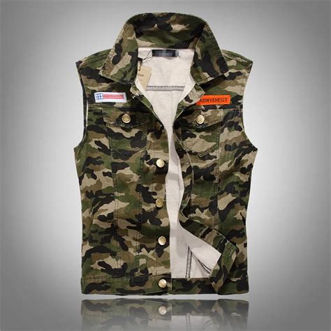 New Autumn Mens Camouflage Denim Vests Military Sleeveless Jeans