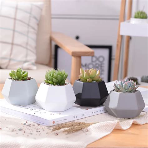 Hexagon Ceramic Planters Set Pcs Matt Porcelain Flowerpot Mini