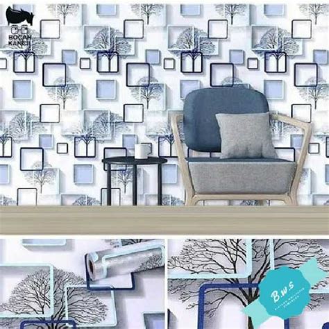 Jual Wallpaper Sticker Dinding Motif Pohon 3D Kotak Biru 10m X 45cm