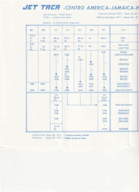 Taca International Airlines Timetable Ebay