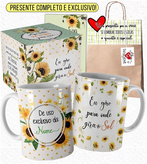 Caneca Girassol Bela Frase Nome E Embalagem Elo