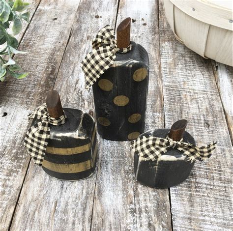 Wooden Pumpkin Set Rustic Wood Pumpkins Halloween Decor Fall Etsy