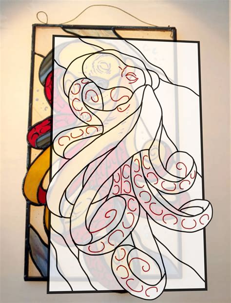 Digital Pattern Octopus Stained Glass Window Panel Etsy