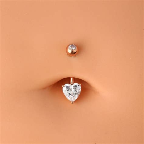 14KT Gold Belly Button Rings 14G Heart Solitaire CZ Navel Ring Belly