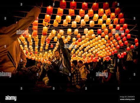 Burma Myanmar Preparation And Launch Of Hot Air Balloons During The Balloons Festival Held