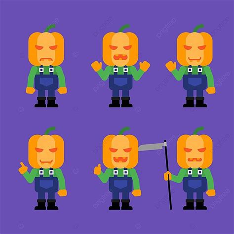 Pumpkin Character In Various Poses Halloween Character Set Costume
