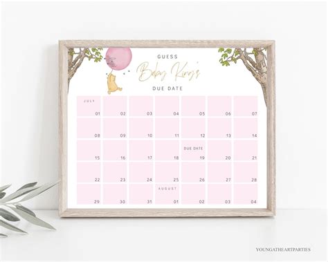 Classic Winnie The Pooh Due Date Calendar Template Pink Baby Etsy