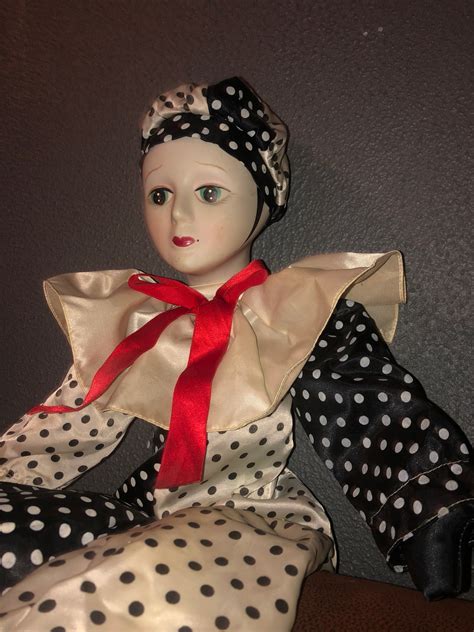 Vintage French Pierrot Clown Doll Porcelain Polka Dots Black Etsy