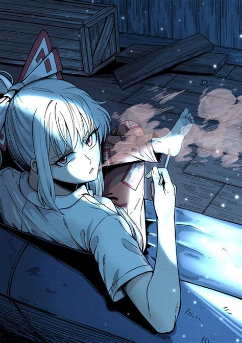 Smoking Touhou Cigarettes Fujiwara No Mokou Fan Art Hd Phone