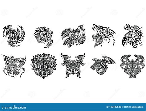 Colección De Diseños De Tatuajes De Dragón Diseño Decorativo De Ilustración Vectorial