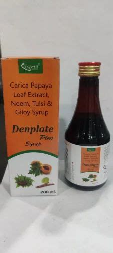 Denplate Plus Carica Papaya Leaf Extract Neem Tulsi Giloy Syrup For