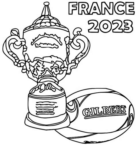 Coloring page Rugby World Cup 2023 : Rugby trophy and ball 2