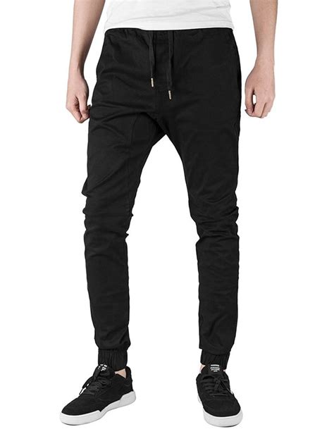 Mens Chino Jogger Casual Pants Khakis Jogging Slim Fit Elastic Waistband Black C111as5edq5