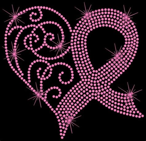 Breast Cancer Heart Lace Ribbon Rhinestone Bling Transfer Hot Fix Iron