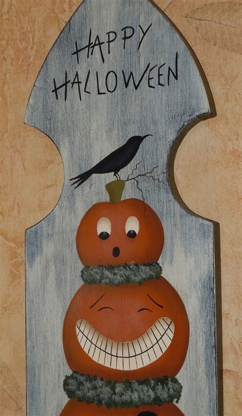 Hand Painted Primitive Folk Art Halloween Pumpkin Crow Picket Etsy