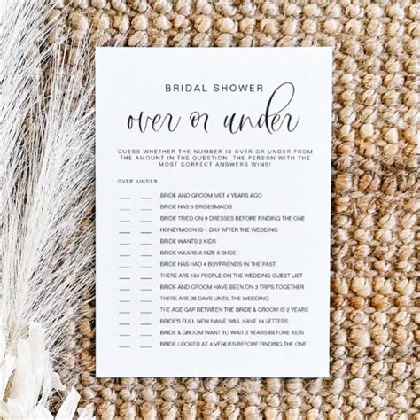 Jolie Minimalist Over Or Under Bridal Shower Game Invitation Zazzle