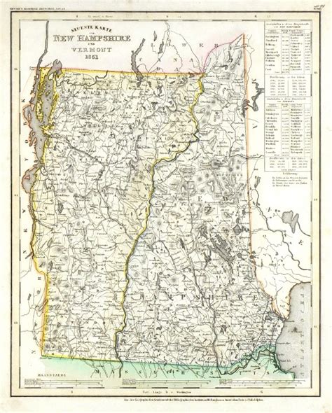 Antique Map USA Neueste Karte Von New Hampshire Und Vermont 1851 Map