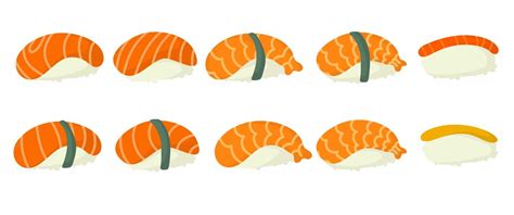 Premium Vector Japanese Sushi Rolls Collection Set Different Types