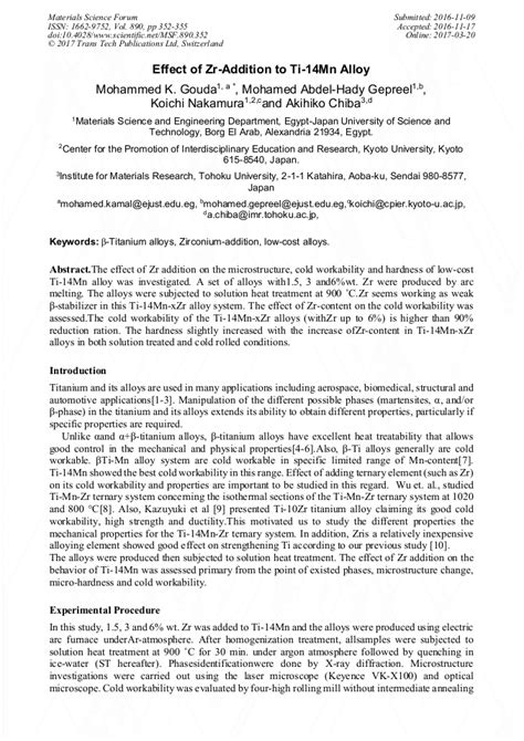 Effect Of Zr Addition To Ti Mn Alloy Scientific Net