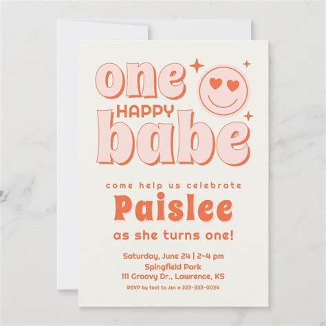 Retro One Happy Babe First Birthday Invitation Zazzle In 2024 First