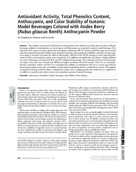 Pdf Antioxidant Activity Total Phenolics Content Anthocyanin And