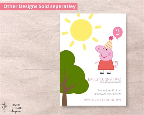 Editable Peppa Pig Birthday Invitation Colourful Peppa Pig Etsy