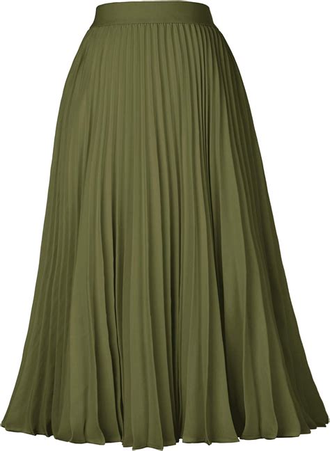 Kate Kasin Womens High Elastic Waist Pleated Midi Skirts A Line Skirt