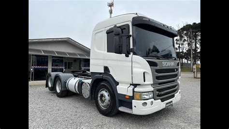 VENDIDO Scania P 360 Tração 6x2 trucado ano 2013 13 branco Supensão a